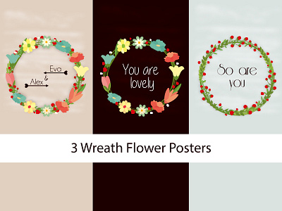 3 Floral Wreaths Posters