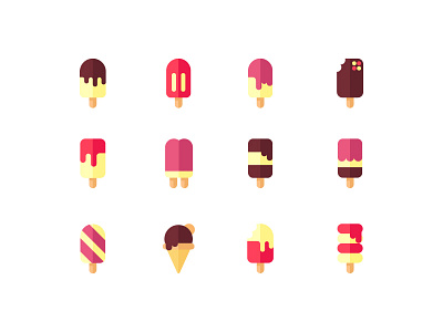 12 Delicious Ice Creams colorful cute funny ice creams icons illustration kids poster print summer sweets vector