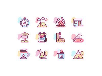 Camping Icons backpack camping icons colorful design free time icon icon pack icon set icons line icons mountain mountain icons nature icons tent icons tree icons vector