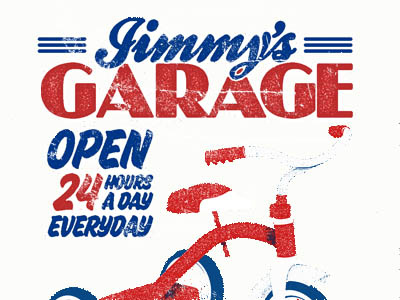 Garage Poster 2 color illustration kids poster print retro tricycle typography vintage