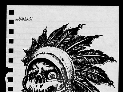 Injun skull cartoon character dead deadly design dot dotwork illustration skull