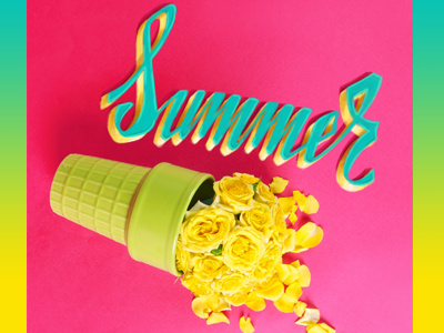 Summer flowers icecream lettering mexico roses type