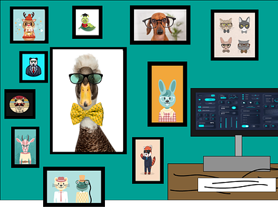 Office space animals clip art computers design glasses office teal vector