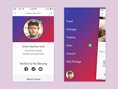 Zipery app ios iphone menu profile simpleasmilk travel user