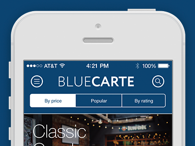 Bluecarte app develop icon identity ios iphone landing logo menu restaurant ui ux