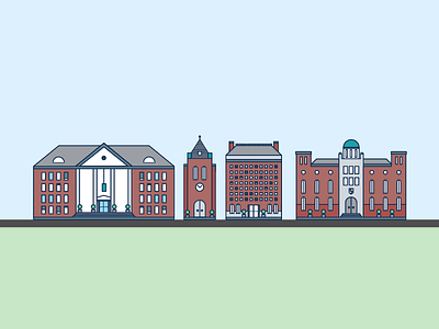 Back to School bell tower campus college dorm fall flat harvard illustration ivy league library school university
