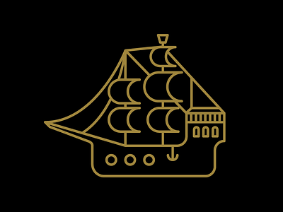 Pirate Ship anchor boat gold icon iconography line linework monoweight pirate sails ship