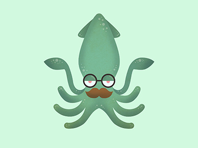 Intellectual Squid design flat green icon illustration mustache octopus sir squid texture vector