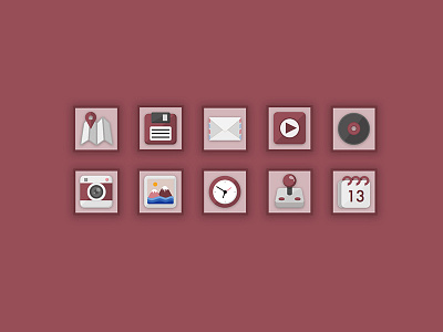 Cherry Flat Icon Set calendar camera cherry clock floppy game icon set icons mail minimal sketch video