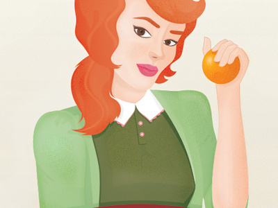 Oh my, I am ginger! green illustration lady orange red retro texture vintage woman