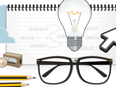 Website Slider illustration auctions bulb glasses idea illustration pencil slider