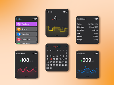 iWatch Interface Concept activity clean ui dark mode dark ui iwatch smartwatch tracker