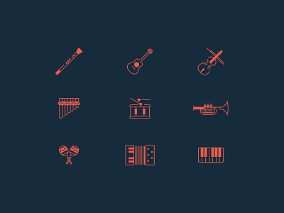 Musical Instruments Icons branding design icon set two colors ui vector