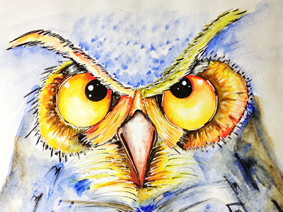 It's Oh So Quiet... animal art character drawing illustration owl paint sketch water colour