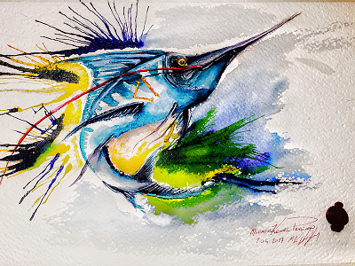 ASARU color davinchibrush diamine fish god ink oldholand sumerian watercolor
