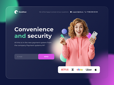 Swallow Website Design 2021 trend bank banking design glass landing page logo ui ux website