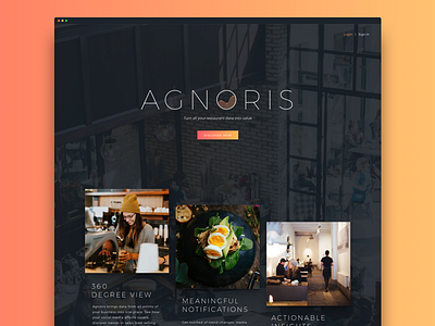 Agnoris Main Page dark food marketing restaurant ui
