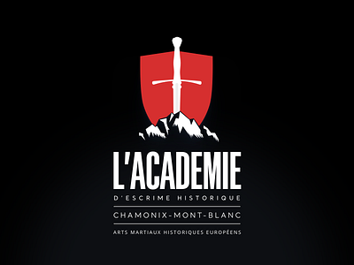 AEH Logo academy club coat of arms fencing hema historical logo longsword mountain negative space savoie shield sword weapon