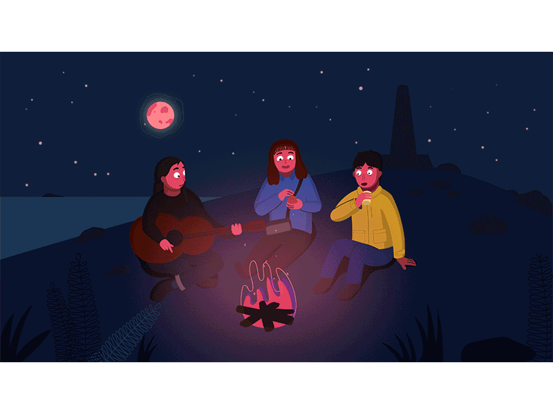 Night in Land's End animation design fire friends illustration motiongraphics night vector