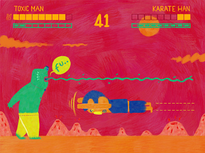 Toxic Man vs Karate Han fight game illustration