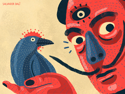 Bird & Dali eyes illustration mustache