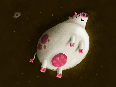 Cow in Space dark illustration space