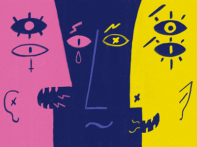 Angel & Demon blue digital art illustration pink yellow