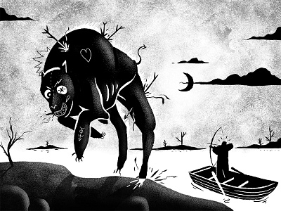 Unfortunate Night animal black and white illustration