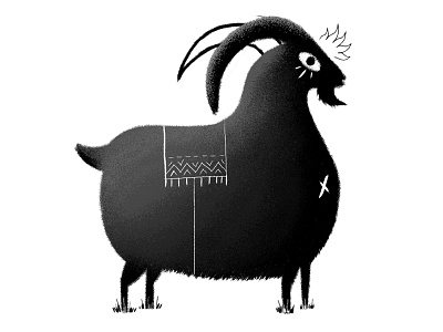 Goat animal black and white digital brush illustration