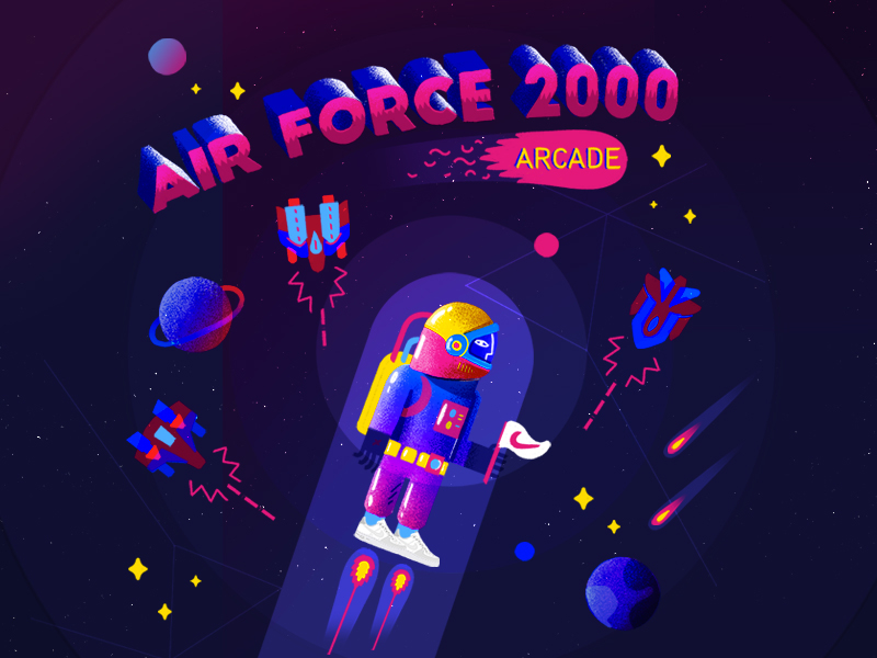 Air Force 2000 arcade astronaut game illustration space star