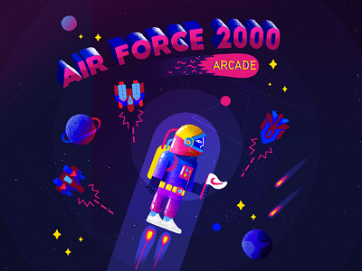 Air Force 2000 arcade astronaut game illustration space star