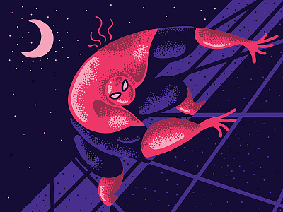 Spidey 2d blue character design design digital art illustration moon night pointillism red spiderman vector