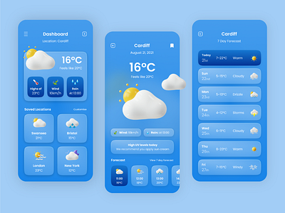 Weather Wise App: UI Concept app design forecast glassmorphic graphic design interface mobileappdesign uidesign uiux weather