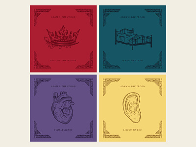 Adam & The Flood - Never Alone Singles adobe adobe illustrator album anatomical bed crown design detail ear etching graphic art graphic design heart icons king music objects packaging design record vector