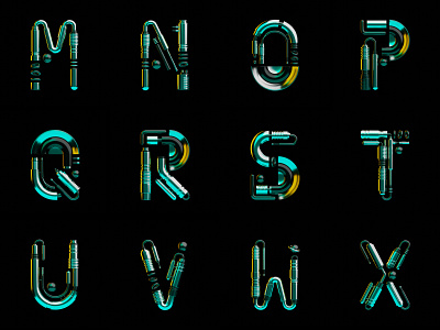 M - X 36daysoftype 3d modelling b3d blender blender 3d characters chrome cyberpunk design font industrial lettering letters letterset mechanical robot sci fi type typeface typography