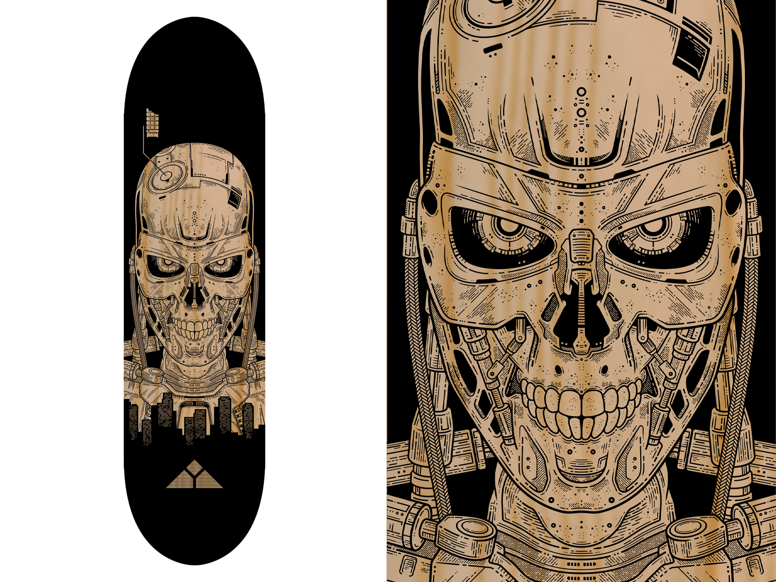 The Terminator - Laser Cut Skateboard adobe arnold arnold schwarzenegger cyberdyne exhibition film graphic design laser cut movie product robot sci fi skateboard skating skynet t-800 terminator the terminator vector wood