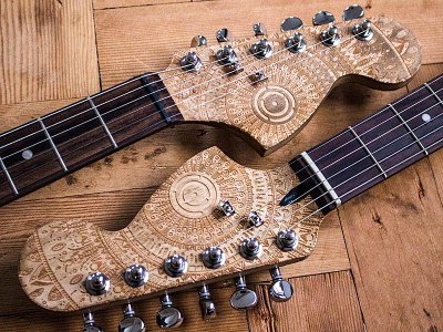 Axe - head (details) axe etching guitar instrument laser laseretched lazeretch mandala music musical pattern