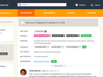 Some Project Management Page activity cool colors flat management milestone settings start up ui ux