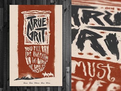 True Grit Poster film grit grunge handmade horse movie poster screen print sunset true type western