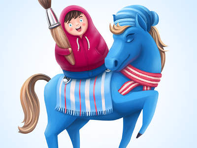 Postcard awesome brush hoodie horse illustration