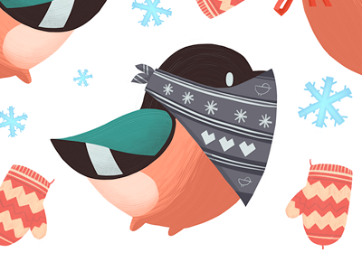 Bullfinches bird bullfinch cute illustration pattern print snow winter