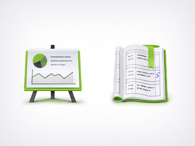 Green icons 2 charts paper board school diary