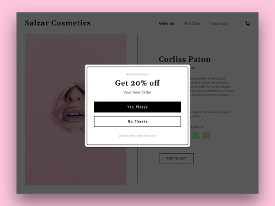 Daily UI #016 | Pop-Up / Overlay daily 100 challenge dailyui dailyui 016 dailyui016 dailyuichallenge discount ecommerce ecommerce app ecommerce shop overlay overlays pop up pop up popup shop ui ui ux ui design user interface webshop