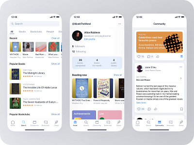 Bookclub app interface app book bookclub design illustration interface minimal network social ui ux