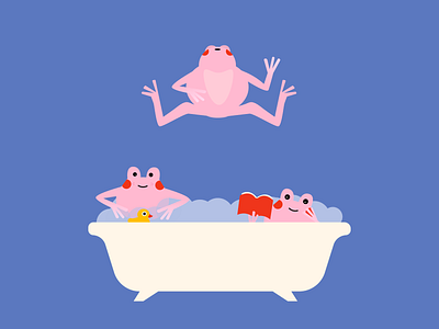 Funny pink frogs bath bathroom book duck frog illustration pink