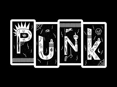 PUNK Sticker brass knuckles checker flag illustration knife middlefinger mohawk needle punk punkrock skull spiderweb sticker tattoo