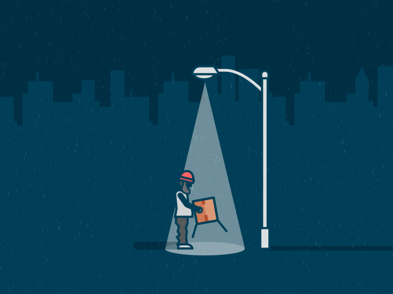 Homeless homeless motion graphics gif box dog bum poor street street light fence