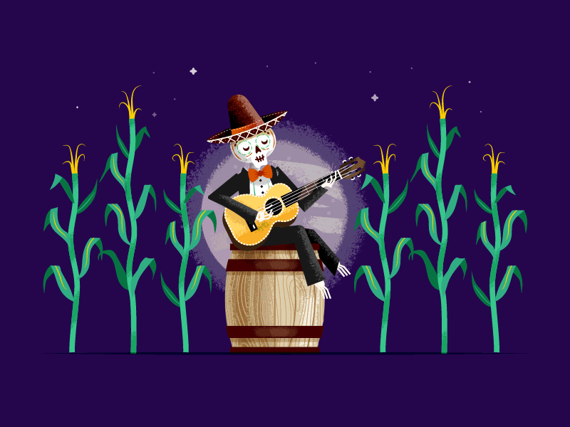 Day of the Dead animation barrel corn day of the dead gif guitar motion graphics skeleton