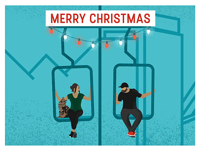 Merry Christmas from me and the lady friend animation cat character christmas lights gif holiday holiday card illustration light motion graphics ski lift