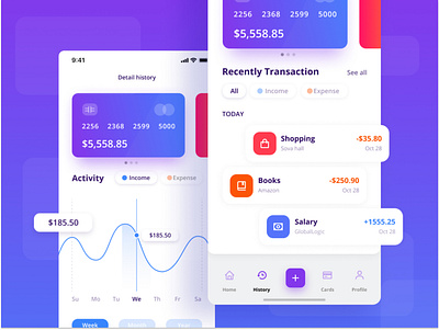 B-Wallet App - Concept account appwallet bank clean ui concept creditcard data design interface ios minimal mobile ui money transfer overview paymant shopping transaction transfer ui ux
